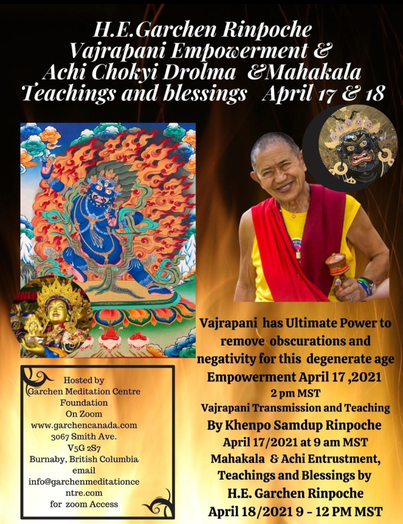 Varjapani Empowerment by HE Garchen  Rinpoche 17-18 April 2021